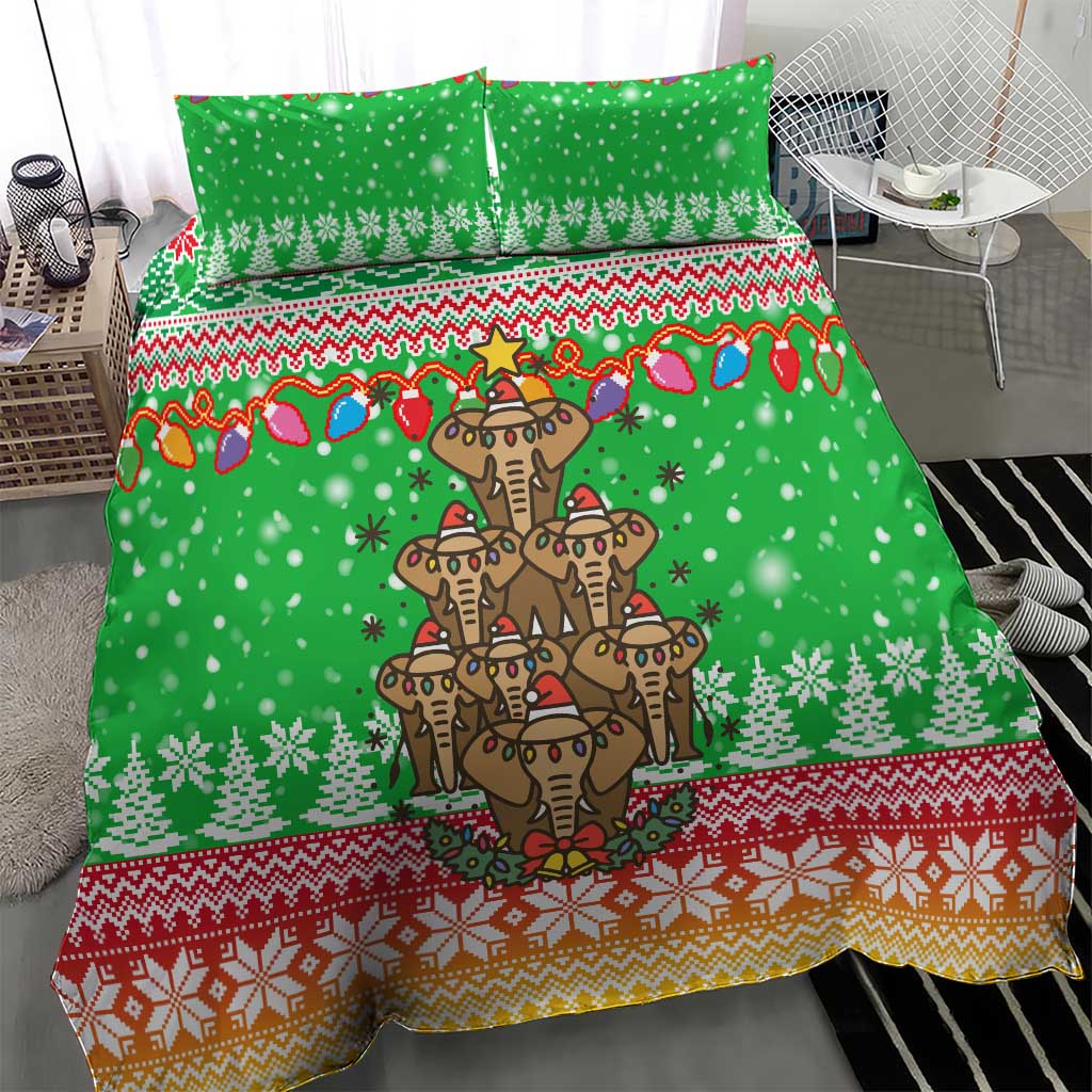 Mali Christmas Bedding Set with Cartoon Elephant Pyramid Snowflakes and Holiday Lights - Wonder Print Shop