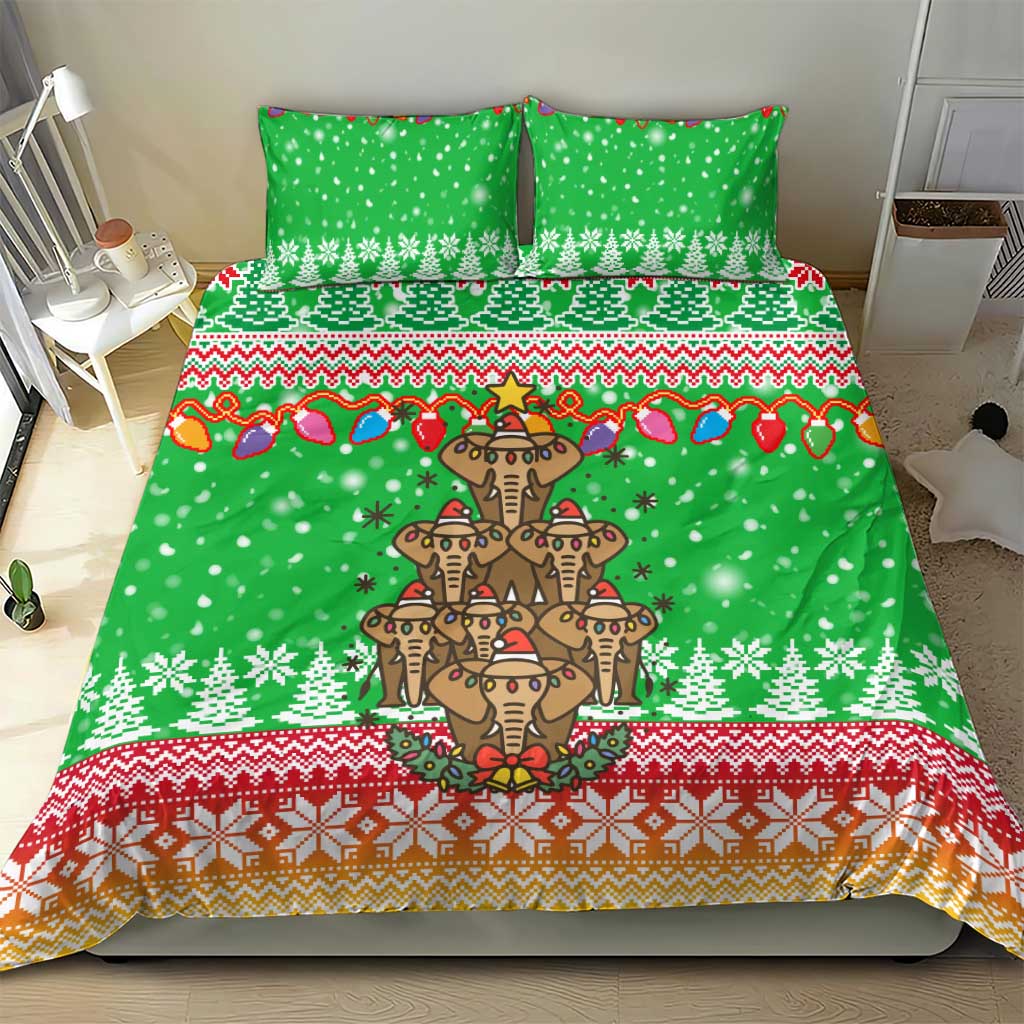 Mali Christmas Bedding Set with Cartoon Elephant Pyramid Snowflakes and Holiday Lights - Wonder Print Shop