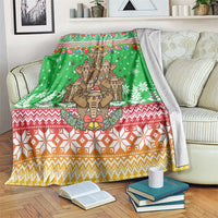 Mali Christmas Blanket with Cartoon Elephant Pyramid Snowflakes and Holiday Lights - Wonder Print Shop