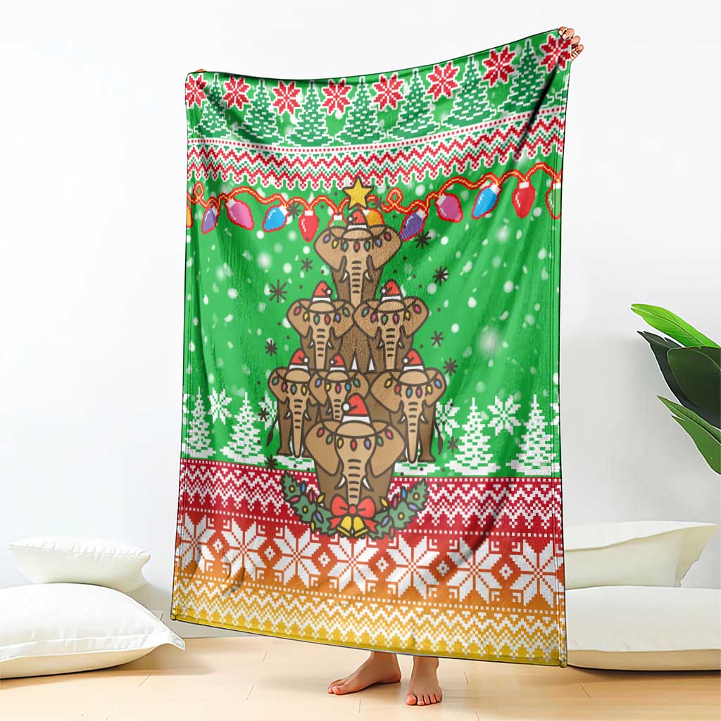 Mali Christmas Blanket with Cartoon Elephant Pyramid Snowflakes and Holiday Lights - Wonder Print Shop