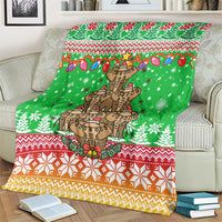 Mali Christmas Blanket with Cartoon Elephant Pyramid Snowflakes and Holiday Lights - Wonder Print Shop