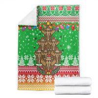 Mali Christmas Blanket with Cartoon Elephant Pyramid Snowflakes and Holiday Lights - Wonder Print Shop