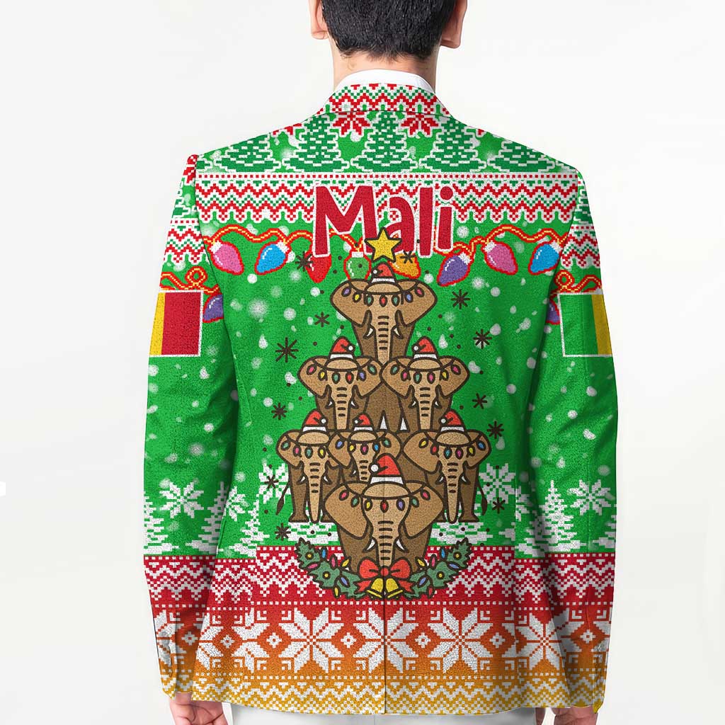 Mali Christmas Blazer with Cartoon Elephant Pyramid Snowflakes and Holiday Lights - Wonder Print Shop