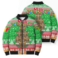 Mali Christmas Bomber Puffer Jacket with Cartoon Elephant Pyramid Snowflakes and Holiday Lights - Wonder Print Shop