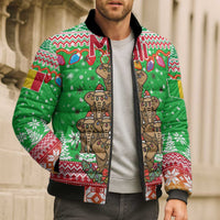Mali Christmas Bomber Puffer Jacket with Cartoon Elephant Pyramid Snowflakes and Holiday Lights - Wonder Print Shop