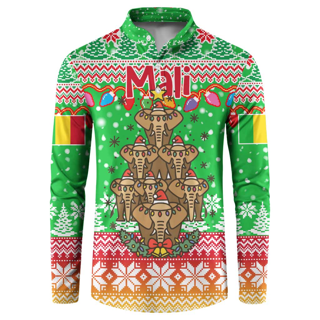 Mali Christmas Button Sweatshirt with Cartoon Elephant Pyramid Snowflakes and Holiday Lights - Wonder Print Shop