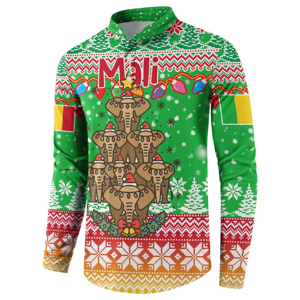 Mali Christmas Button Sweatshirt with Cartoon Elephant Pyramid Snowflakes and Holiday Lights - Wonder Print Shop