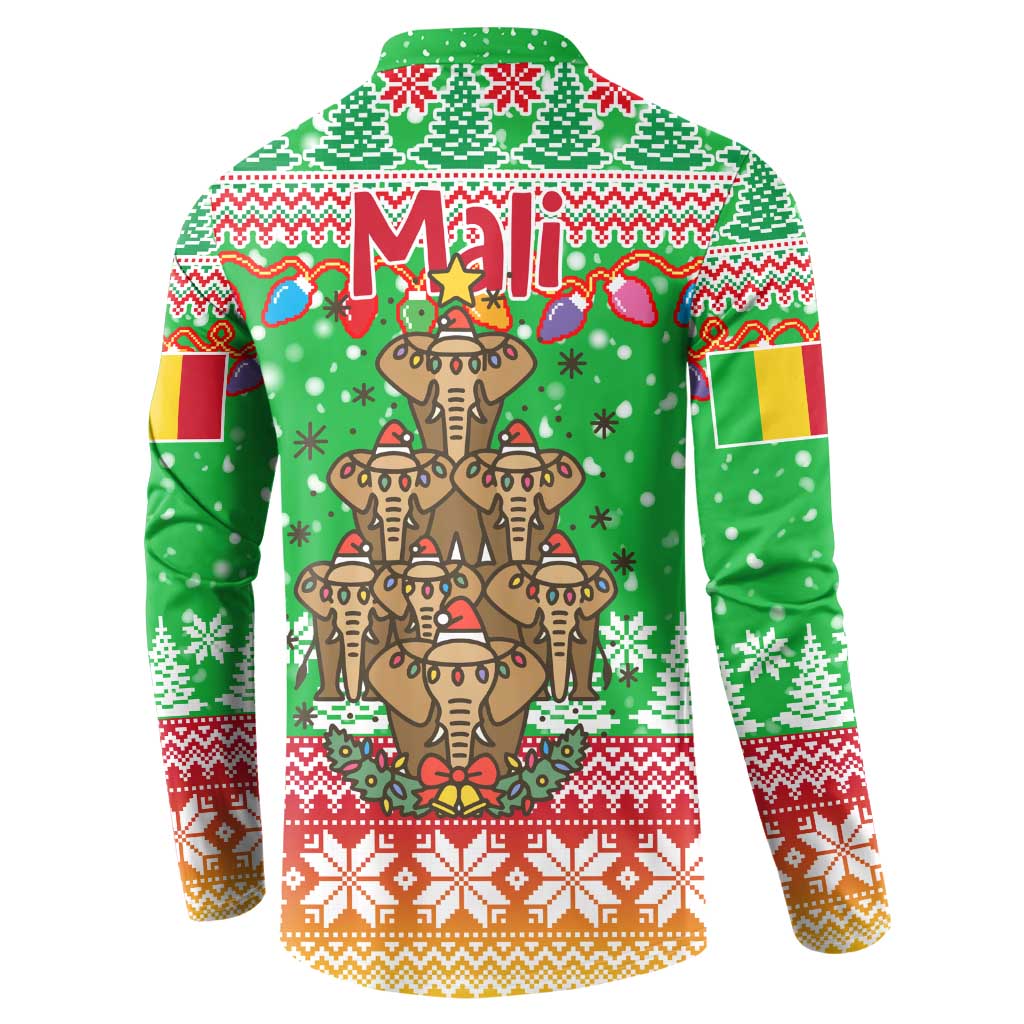 Mali Christmas Button Sweatshirt with Cartoon Elephant Pyramid Snowflakes and Holiday Lights - Wonder Print Shop