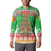 Mali Christmas Button Sweatshirt with Cartoon Elephant Pyramid Snowflakes and Holiday Lights - Wonder Print Shop