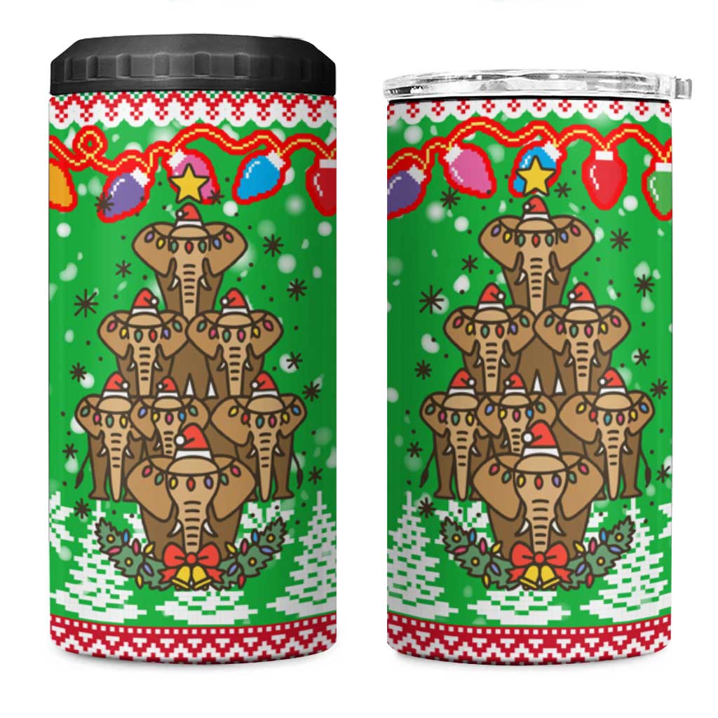 Mali Christmas 4 in 1 Can Cooler Tumbler with Cartoon Elephant Pyramid Snowflakes and Holiday Lights - Wonder Print Shop