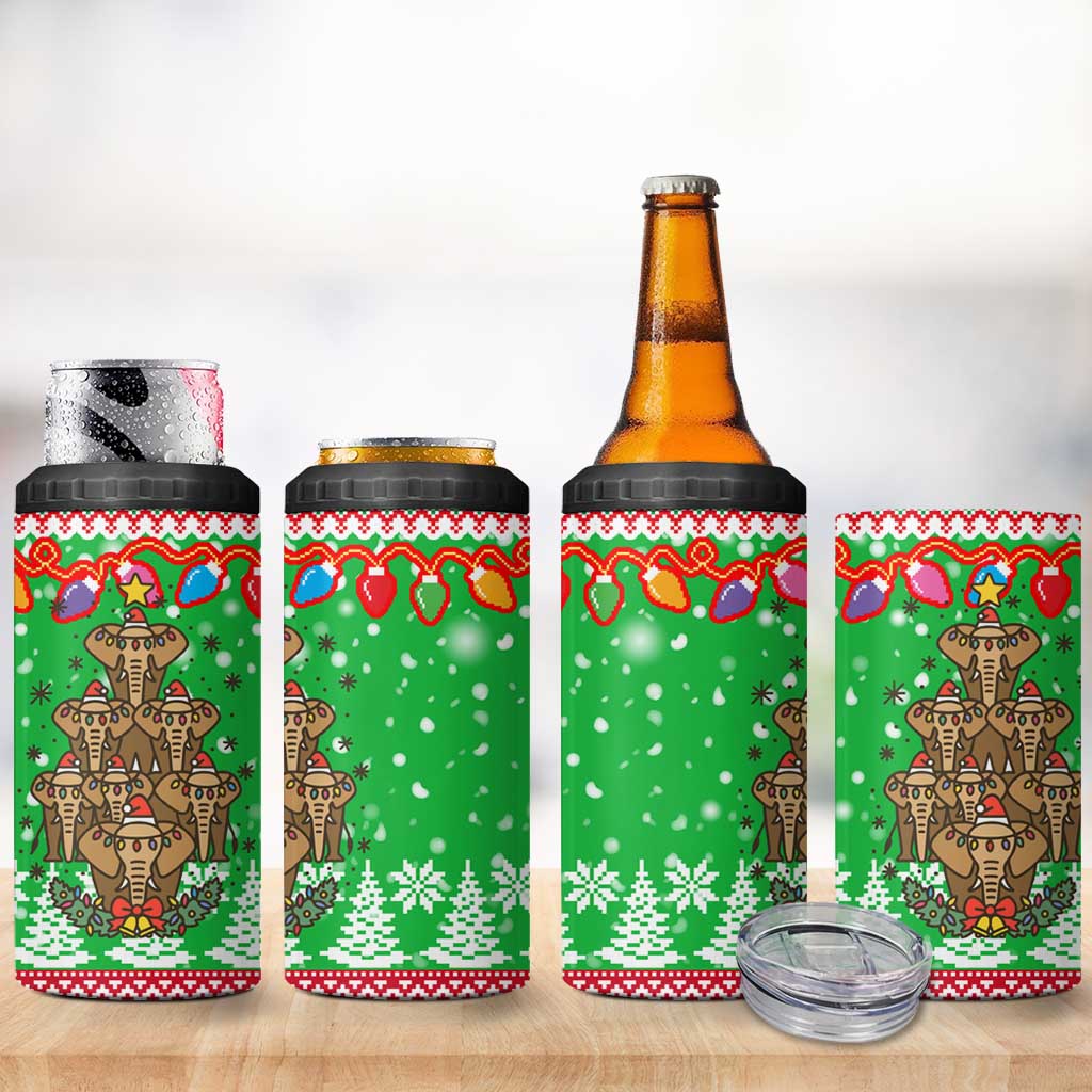 Mali Christmas 4 in 1 Can Cooler Tumbler with Cartoon Elephant Pyramid Snowflakes and Holiday Lights - Wonder Print Shop