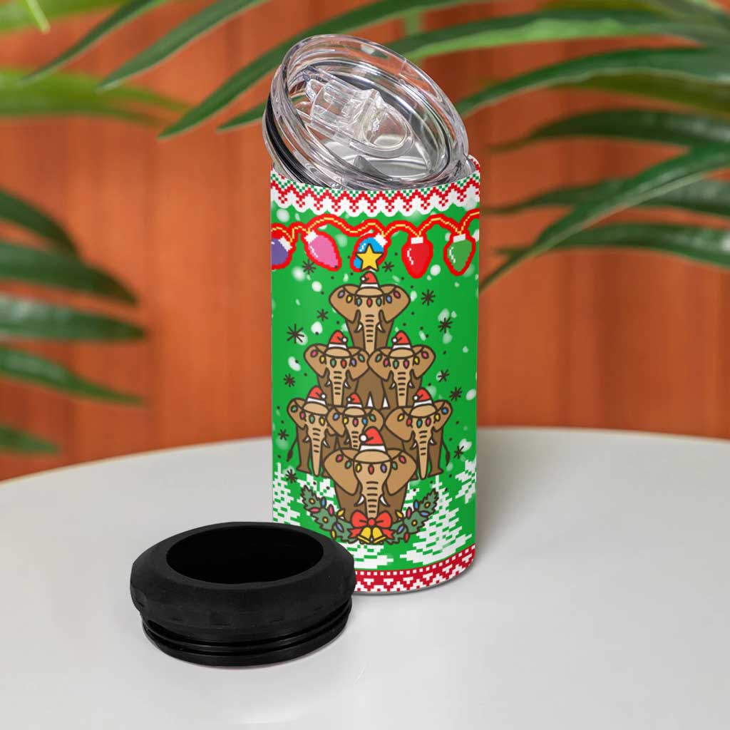 Mali Christmas 4 in 1 Can Cooler Tumbler with Cartoon Elephant Pyramid Snowflakes and Holiday Lights - Wonder Print Shop