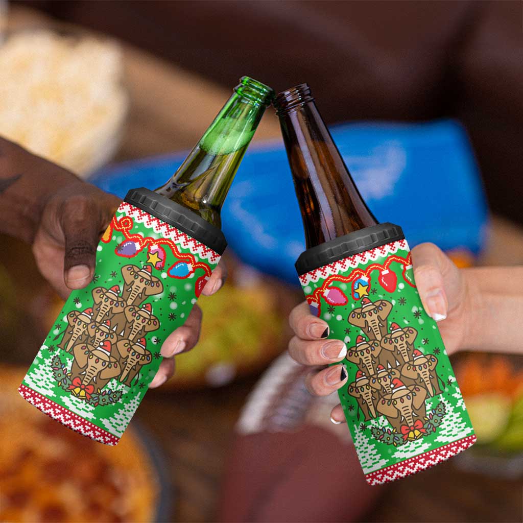 Mali Christmas 4 in 1 Can Cooler Tumbler with Cartoon Elephant Pyramid Snowflakes and Holiday Lights - Wonder Print Shop