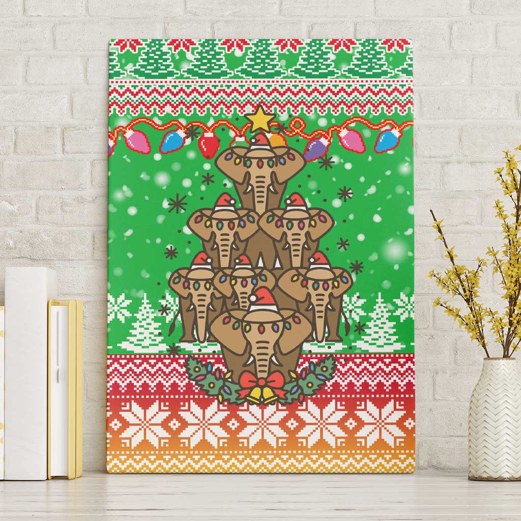Mali Christmas Canvas Wall Art with Cartoon Elephant Pyramid Snowflakes and Holiday Lights - Wonder Print Shop