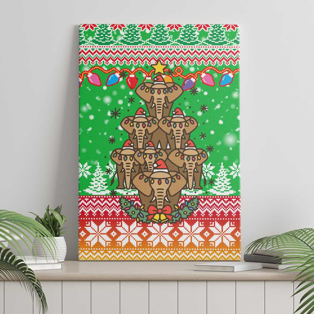 Mali Christmas Canvas Wall Art with Cartoon Elephant Pyramid Snowflakes and Holiday Lights - Wonder Print Shop