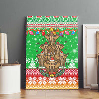 Mali Christmas Canvas Wall Art with Cartoon Elephant Pyramid Snowflakes and Holiday Lights - Wonder Print Shop