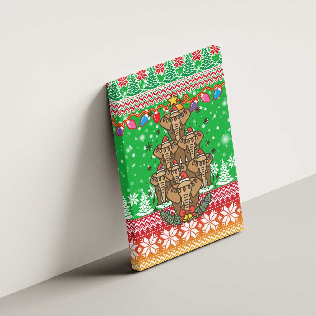 Mali Christmas Canvas Wall Art with Cartoon Elephant Pyramid Snowflakes and Holiday Lights - Wonder Print Shop