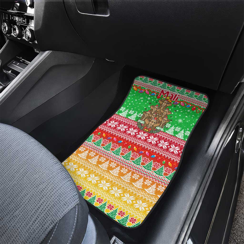 Mali Christmas Car Mats with Cartoon Elephant Pyramid Snowflakes and Holiday Lights - Wonder Print Shop