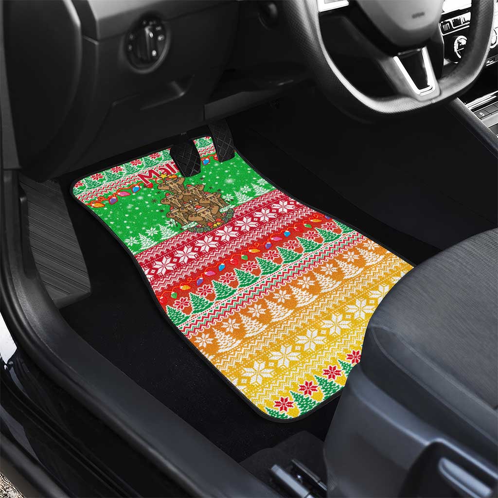 Mali Christmas Car Mats with Cartoon Elephant Pyramid Snowflakes and Holiday Lights - Wonder Print Shop