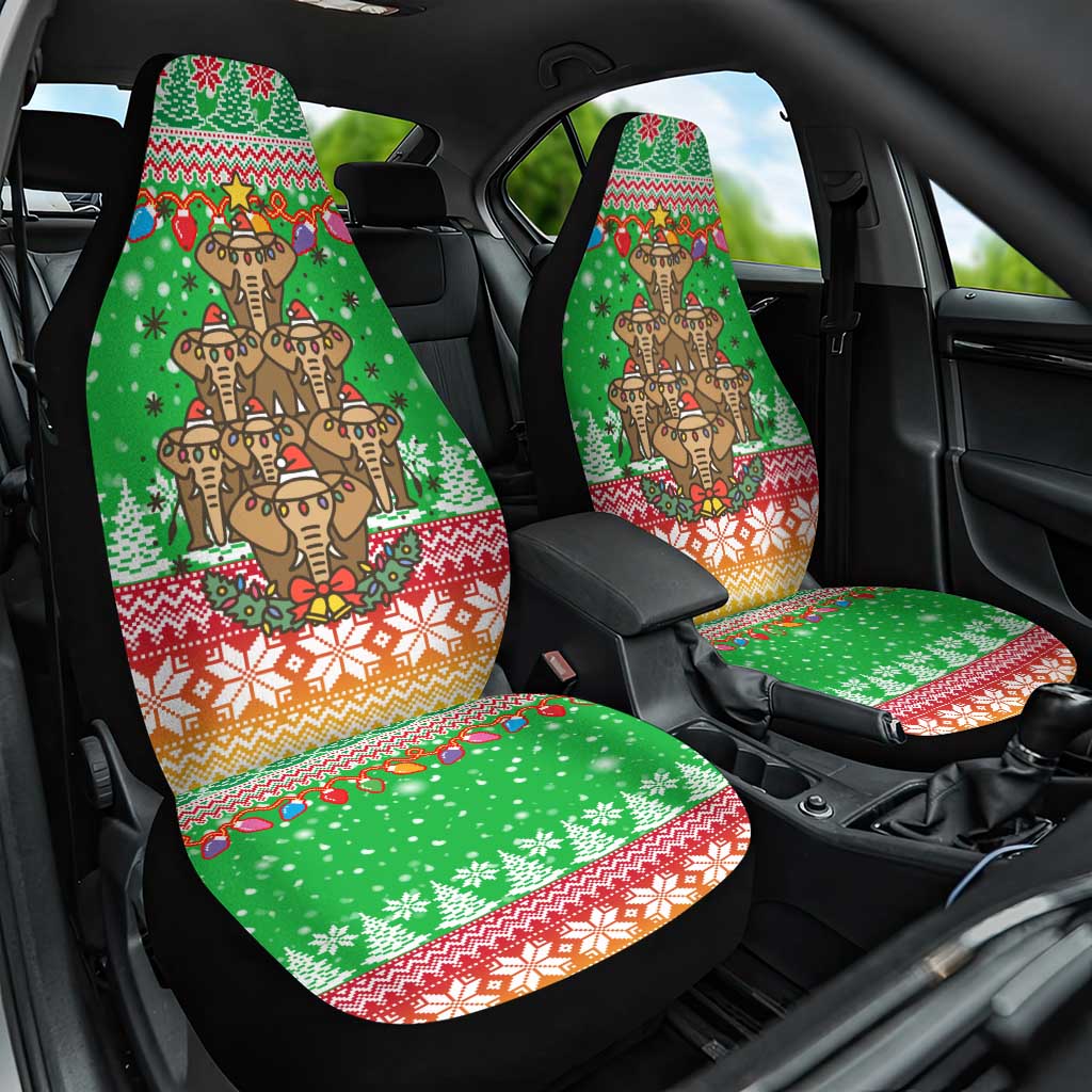 Mali Christmas Car Seat Cover with Cartoon Elephant Pyramid Snowflakes and Holiday Lights - Wonder Print Shop