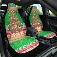 Mali Christmas Car Seat Cover with Cartoon Elephant Pyramid Snowflakes and Holiday Lights - Wonder Print Shop