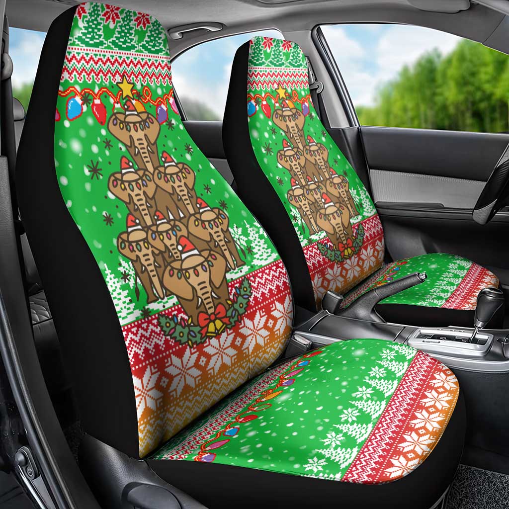 Mali Christmas Car Seat Cover with Cartoon Elephant Pyramid Snowflakes and Holiday Lights - Wonder Print Shop