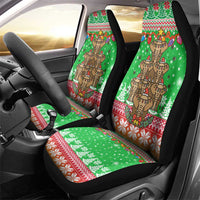 Mali Christmas Car Seat Cover with Cartoon Elephant Pyramid Snowflakes and Holiday Lights - Wonder Print Shop