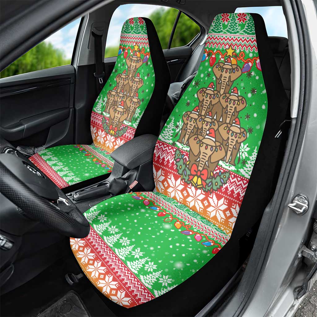 Mali Christmas Car Seat Cover with Cartoon Elephant Pyramid Snowflakes and Holiday Lights - Wonder Print Shop
