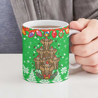 Mali Christmas Ceramic Mug with Cartoon Elephant Pyramid Snowflakes and Holiday Lights - Wonder Print Shop