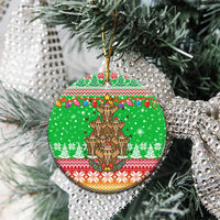 Mali Christmas Ceramic Ornament with Cartoon Elephant Pyramid Snowflakes and Holiday Lights - Wonder Print Shop