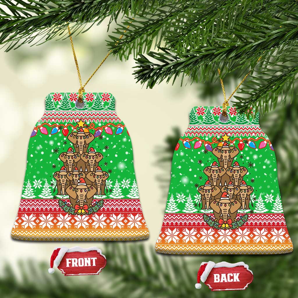 Mali Christmas Ceramic Ornament with Cartoon Elephant Pyramid Snowflakes and Holiday Lights - Wonder Print Shop