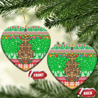 Mali Christmas Ceramic Ornament with Cartoon Elephant Pyramid Snowflakes and Holiday Lights - Wonder Print Shop