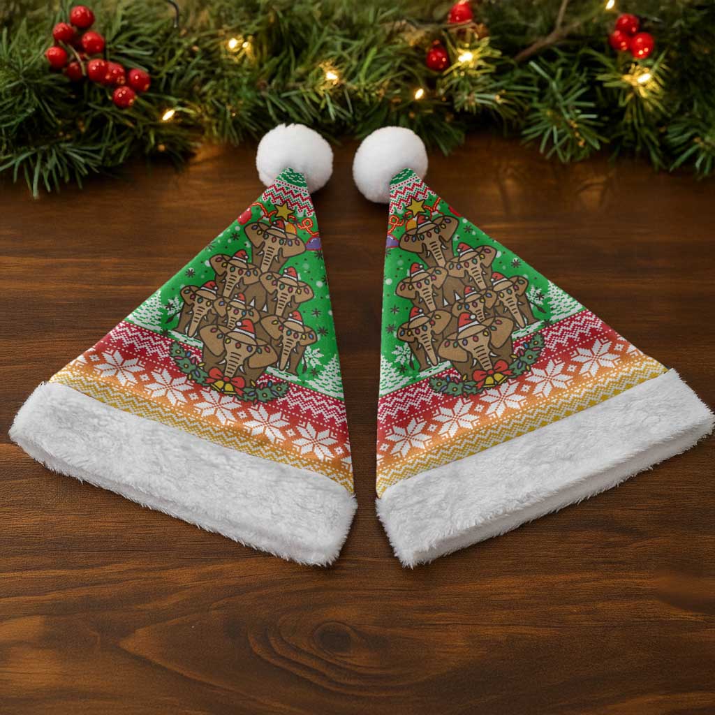 Mali Christmas Santa Hat with Cartoon Elephant Pyramid Snowflakes and Holiday Lights - Wonder Print Shop