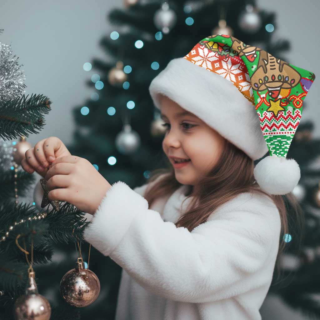Mali Christmas Santa Hat with Cartoon Elephant Pyramid Snowflakes and Holiday Lights - Wonder Print Shop