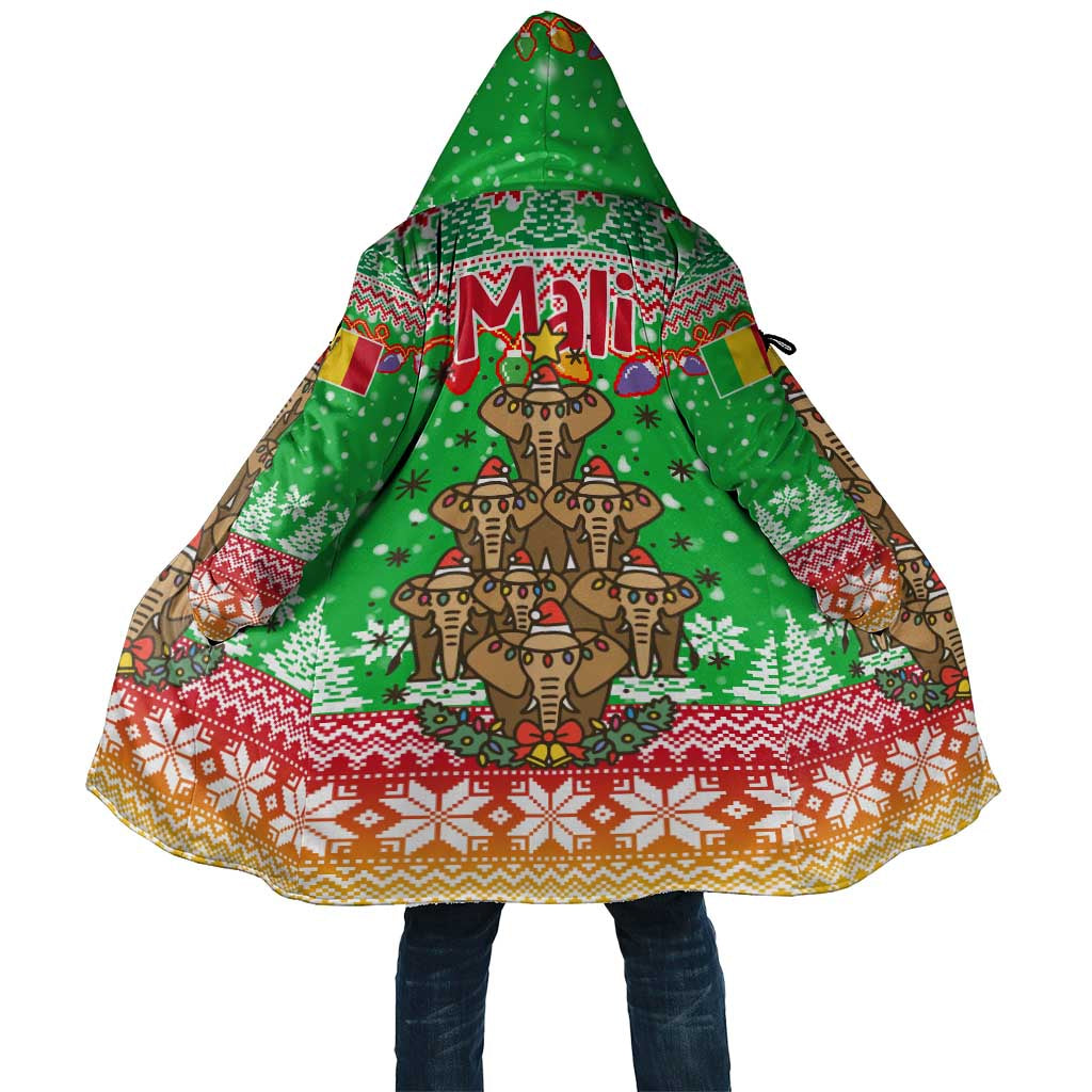 Mali Christmas Cloak with Cartoon Elephant Pyramid Snowflakes and Holiday Lights - Wonder Print Shop