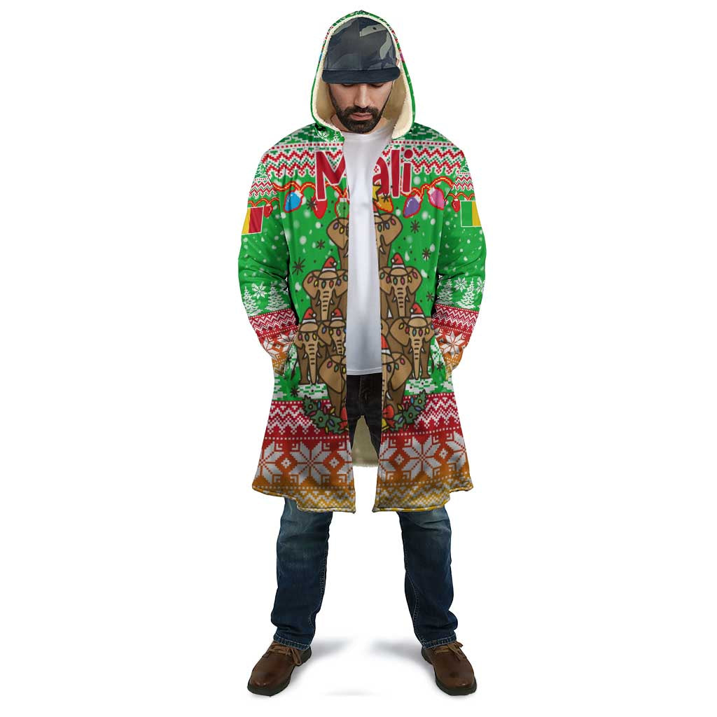 Mali Christmas Cloak with Cartoon Elephant Pyramid Snowflakes and Holiday Lights - Wonder Print Shop
