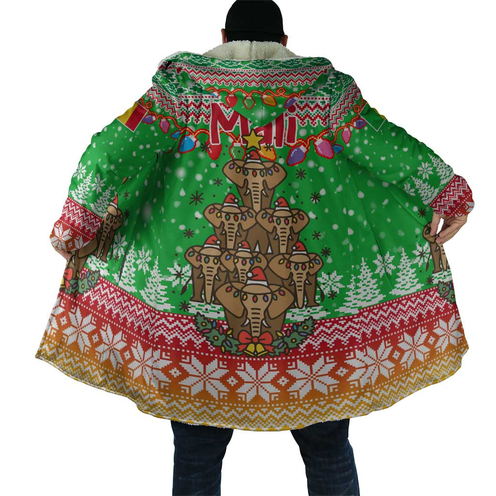 Mali Christmas Cloak with Cartoon Elephant Pyramid Snowflakes and Holiday Lights - Wonder Print Shop