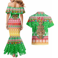 Mali Christmas Couples Matching Mermaid Dress and Hawaiian Shirt with Cartoon Elephant Pyramid Snowflakes and Holiday Lights - Wonder Print Shop