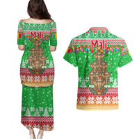 Mali Christmas Couples Matching Puletasi and Hawaiian Shirt with Cartoon Elephant Pyramid Snowflakes and Holiday Lights - Wonder Print Shop