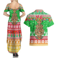 Mali Christmas Couples Matching Summer Maxi Dress and Hawaiian Shirt with Cartoon Elephant Pyramid Snowflakes and Holiday Lights - Wonder Print Shop