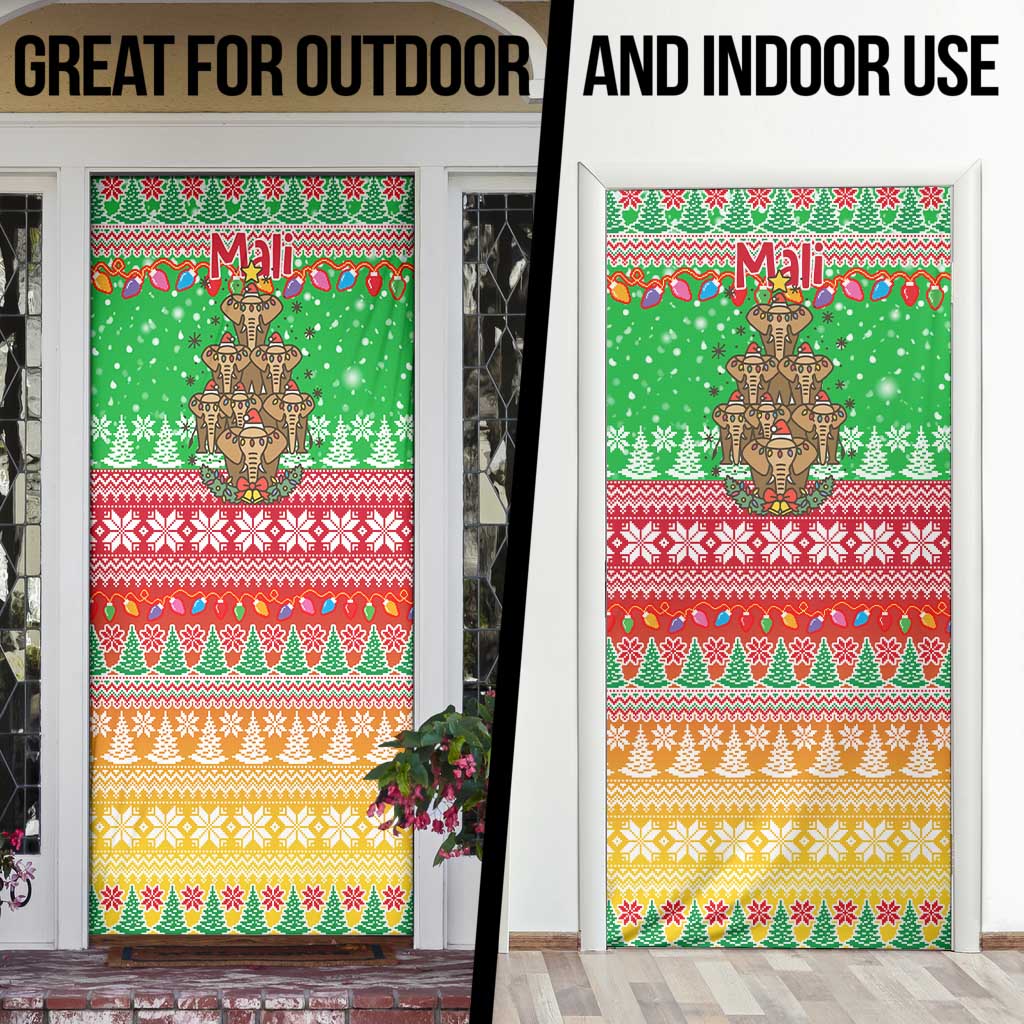Mali Christmas Door Cover with Cartoon Elephant Pyramid Snowflakes and Holiday Lights - Wonder Print Shop