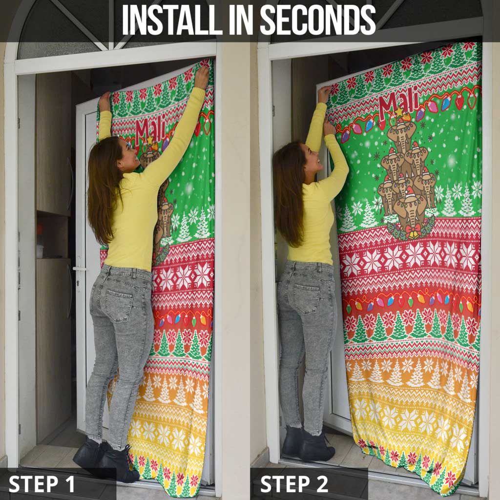 Mali Christmas Door Cover with Cartoon Elephant Pyramid Snowflakes and Holiday Lights - Wonder Print Shop