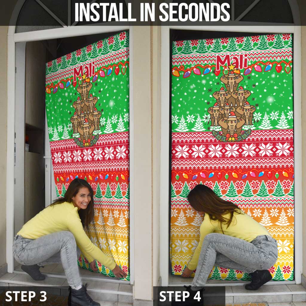 Mali Christmas Door Cover with Cartoon Elephant Pyramid Snowflakes and Holiday Lights - Wonder Print Shop