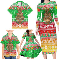 Mali Christmas Family Matching Long Sleeve Bodycon Dress and Hawaiian Shirt with Cartoon Elephant Pyramid Snowflakes and Holiday Lights - Wonder Print Shop