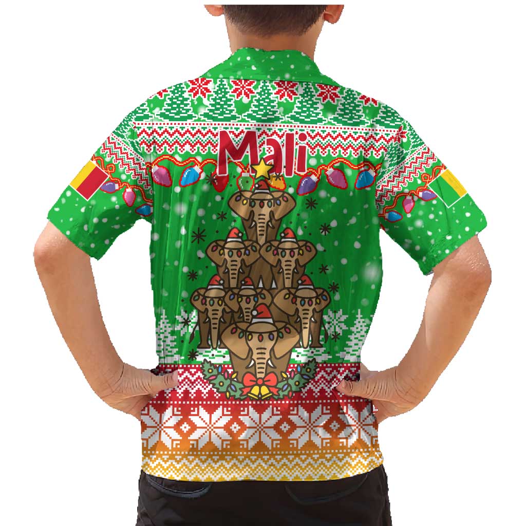 Mali Christmas Family Matching Mermaid Dress and Hawaiian Shirt with Cartoon Elephant Pyramid Snowflakes and Holiday Lights - Wonder Print Shop