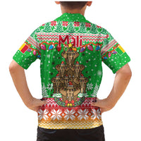 Mali Christmas Family Matching Mermaid Dress and Hawaiian Shirt with Cartoon Elephant Pyramid Snowflakes and Holiday Lights - Wonder Print Shop