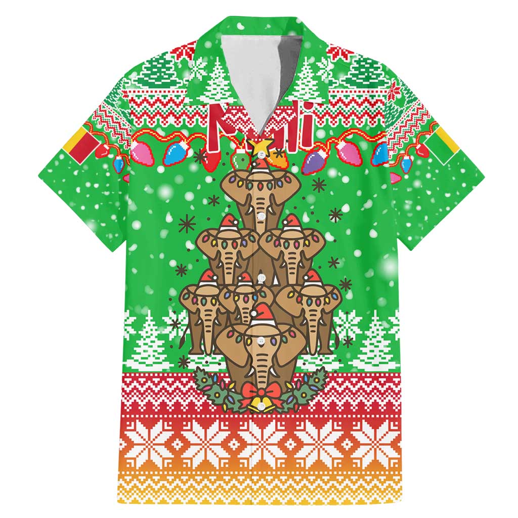 Mali Christmas Family Matching Mermaid Dress and Hawaiian Shirt with Cartoon Elephant Pyramid Snowflakes and Holiday Lights - Wonder Print Shop