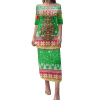 Mali Christmas Family Matching Puletasi and Hawaiian Shirt with Cartoon Elephant Pyramid Snowflakes and Holiday Lights - Wonder Print Shop