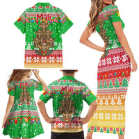 Mali Christmas Family Matching Short Sleeve Bodycon Dress and Hawaiian Shirt with Cartoon Elephant Pyramid Snowflakes and Holiday Lights - Wonder Print Shop