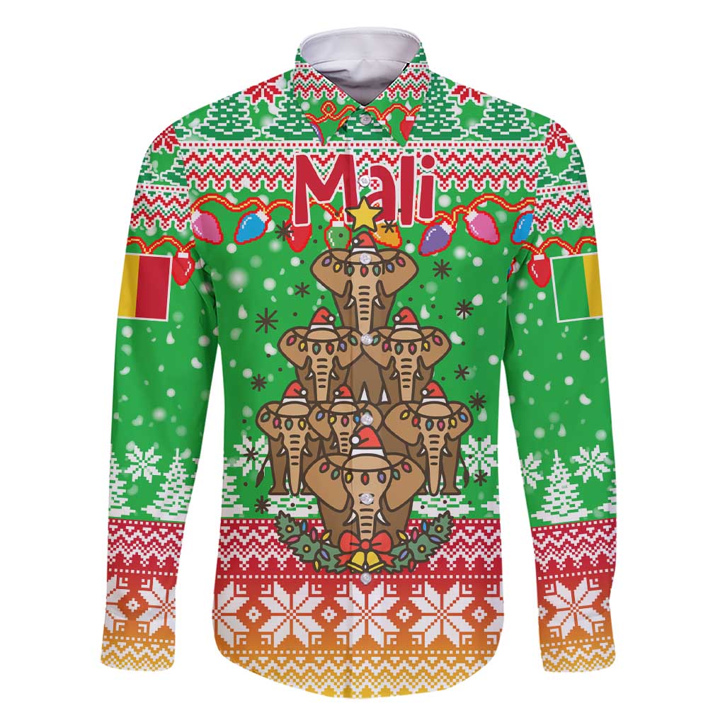 Mali Christmas Family Matching Short Sleeve Bodycon Dress and Hawaiian Shirt with Cartoon Elephant Pyramid Snowflakes and Holiday Lights - Wonder Print Shop